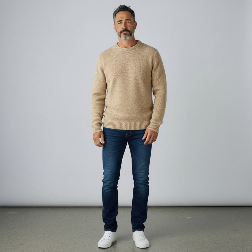 Vintage 70s Stoneham Sportswear Beige Wool Blend Crewneck Sweater